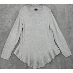 Cliche Sweater Womens Large Ruffle Hem Wool Blend Lightweight Pullover Cozy Gray